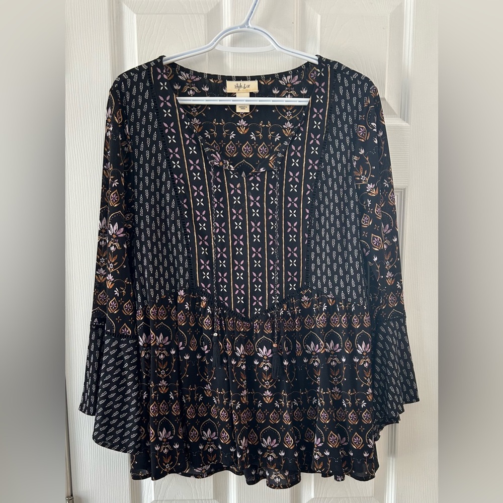 Style & Co. Black and Brown Patterned Blouse
